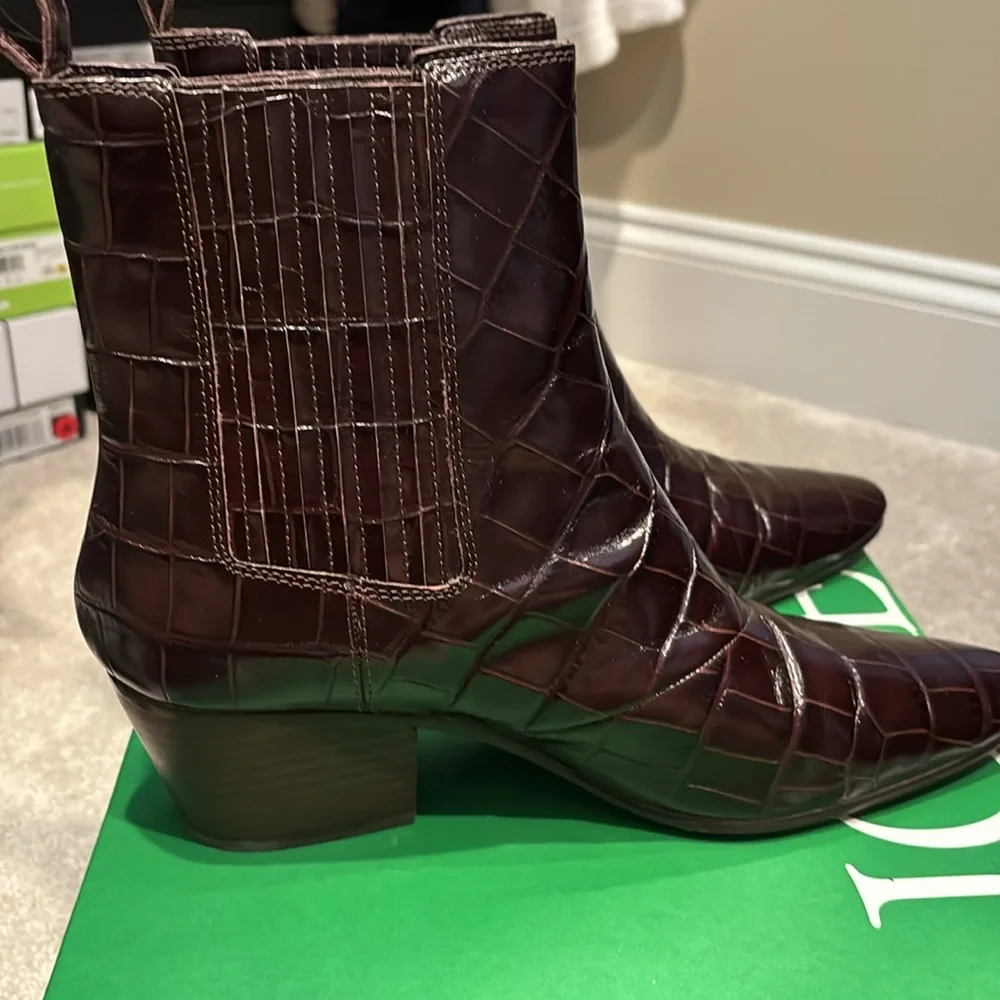 J. Crew Dark Brown Croc-Embossed Ankle Boots - Picture 4 of 8
